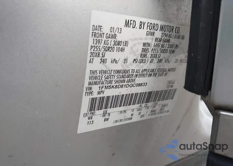 2013 Ford Explorer Xlt z USA, uszkodzony, nr VIN 1FM5K8D81DGC08833